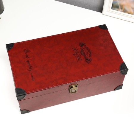 Casket wood, leatherette for a bottle "Bordeaux" 4 items 35.5x20x12 cm-6