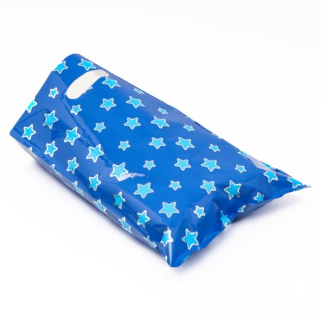 Gift, metallized package, "stars" blue 17x25 cm, 20 microns 10 pcs set-3
