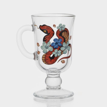 New Year's glass mug for mulled wine "Flowers and Snakes", 200 ml, mix-6