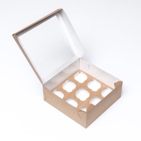 Box for 9 muffins with a window, craft, 25 x 25 x 10 cm-3