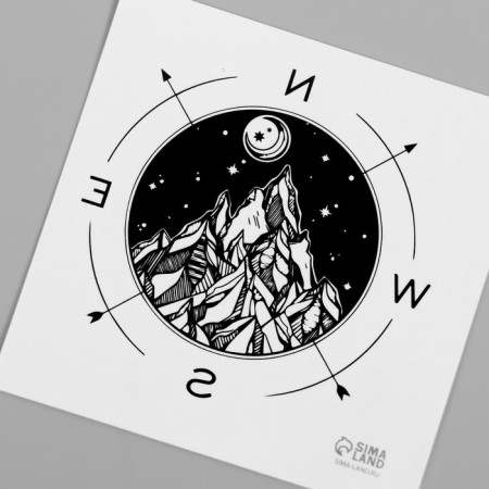 Tattoo on the body black "compass" 6x6 cm-5