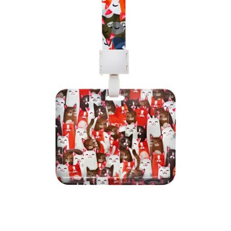 Badge horizontal, external 100 x 80mm, internal 52 x 82mm, tape 42 cm, cats