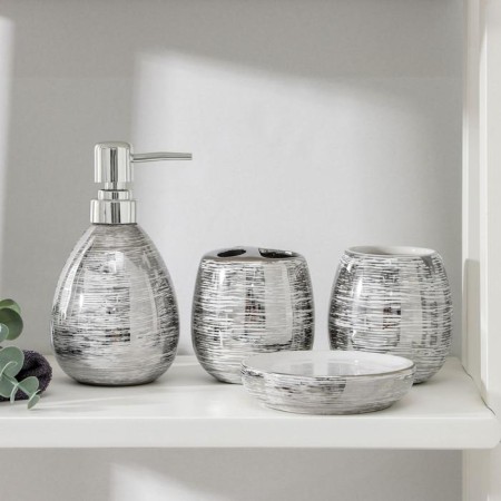 A set of accessories for the bathroom "Failures", 4 items (soap dish, dispenser 400 ml, 2 glasses), silver color