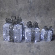 LED figure “Gifts with a gray tape” 15, 20, 25 cm, textiles, metal, 220 V, 8 modes, glow of white