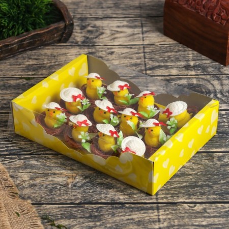 Easter souvenir "Tsypa in a hat in a nest with flowers" set of 12 pcs 5x5x5 cm-2
