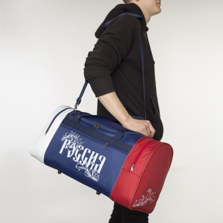 Sports bag with lightning, external pocket, long belt, white/blue/red color-5