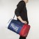 Sports bag with lightning, external pocket, long belt, white/blue/red color