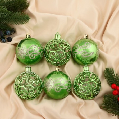 Set of balls plastic D-8 cm, 6 pcs "Esther" pattern, green