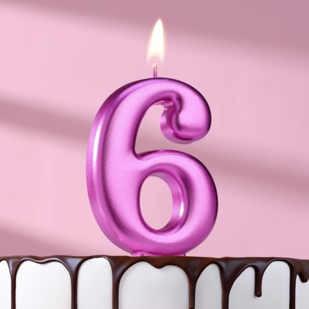Candle for the Cake "European Giant", a number 6, 7 cm, purple metallic