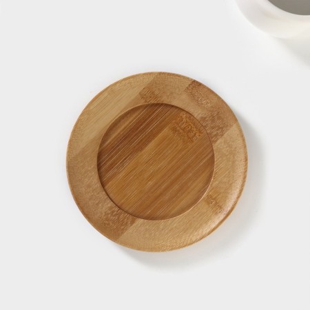 Tea couple ceramic with a spoon Bellatenero, 3 objects: a cup 220 ml, a spoon, a wooden saucer, white color-2