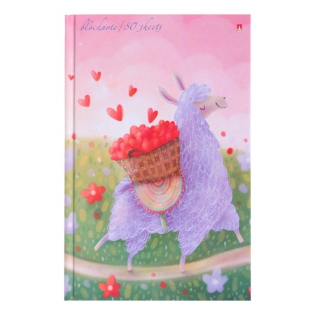 Notepad A5, 80 sheets, solid cover "lavender lama", glossy lamination