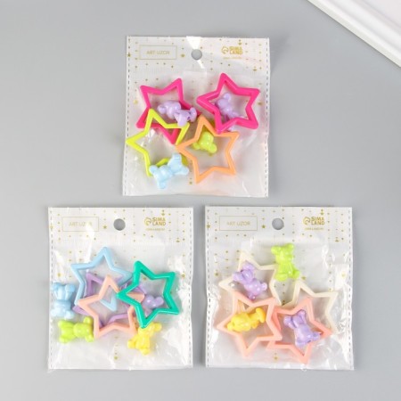 Beads for creativity plastic "Bear and star. Designer" set 4 pairs 4.4x4.4x0.7 cm-4