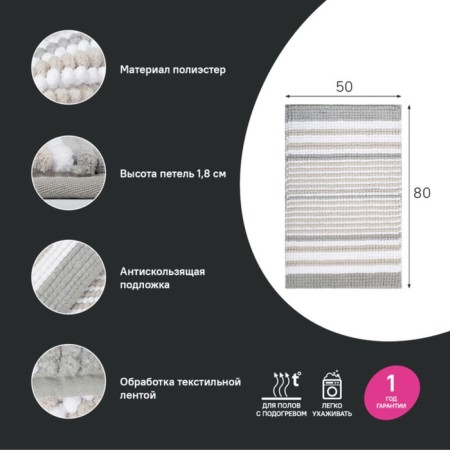 Bathroom rug IDDIS, 50x80 cm, shenill, gray color-1