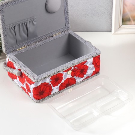 Casket for needlework "Red poppies on white" 24x16x11 cm-5