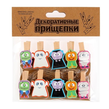 Decorative clothespins with a rope for the suspension "Monster" set 10 pcs., 1.5 × 12 × 14 cm-6
