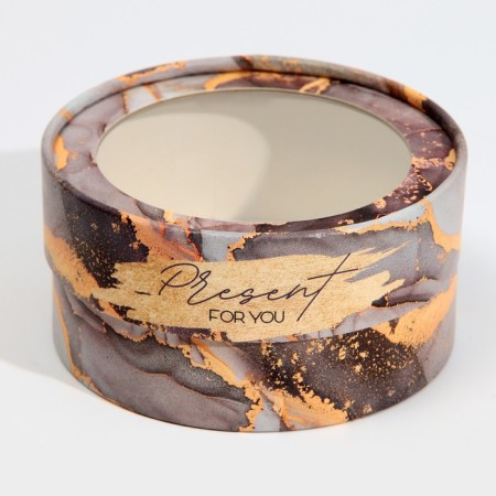 Box for Makarun, confectionery packaging tube with a window, “marble” 12 x 12 x 5 cm