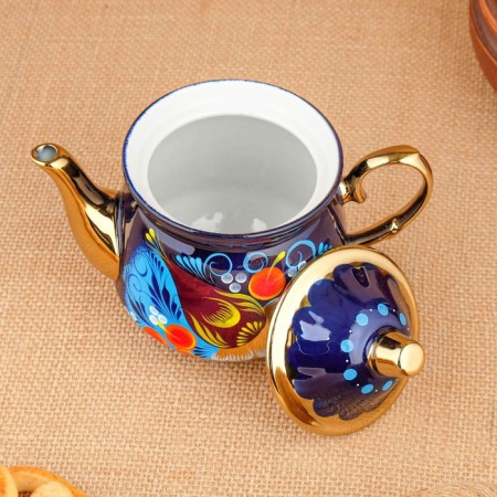 Set "Bird on the blue", sturdy, 3 objects, a samovar 3 l, a teapot 0.7 l, tray-11