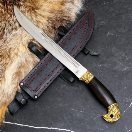 Caucasian knife "Plastun" with scabbard, guard - brass, steel - 65x13, handle - grab