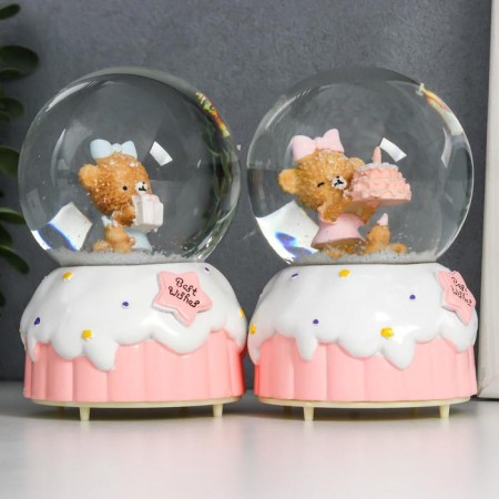 Souvenir polystone water ball light, music "Bear and cake" d = 8 cm mix 12.5x8x8 cm-1
