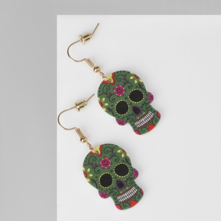 Earrings "Skull" floral, colored in gold-2