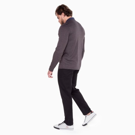 Polo male with long sleeve, brown color, size 46 (m)-2