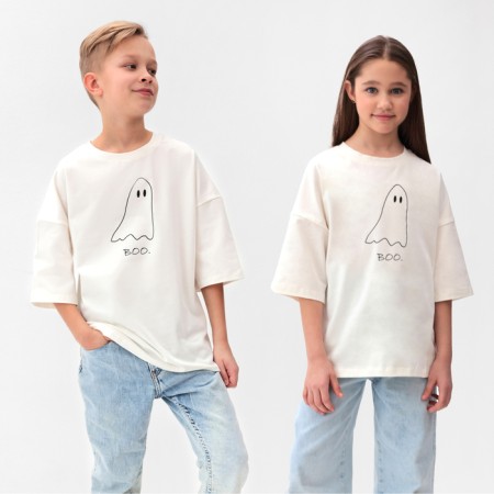 Children's Minaku T -shirt: Exclusive Print, Milk color, height 152 cm