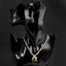Set 2 objects: earrings, necklace “Phoenix” drop, white-idle color in gold, 35cm