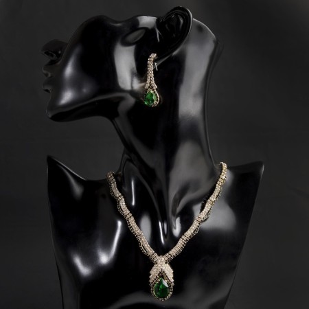 Set 2 objects: earrings, necklace “Phoenix” drop, white-idle color in gold, 35cm