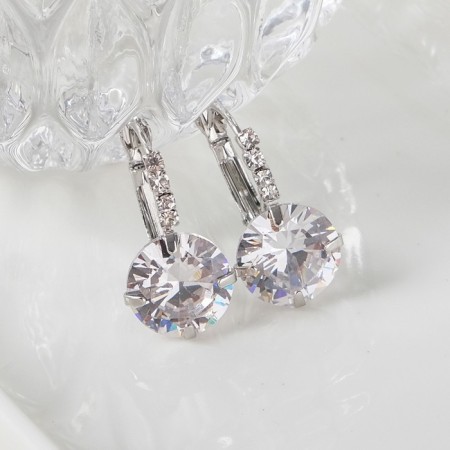 Earrings "Zirconium" mini, circle, white color in silver-2