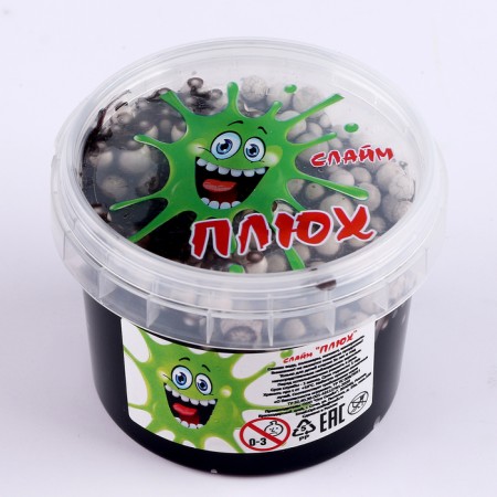Slime "Plus", black with balls, container 90 g
