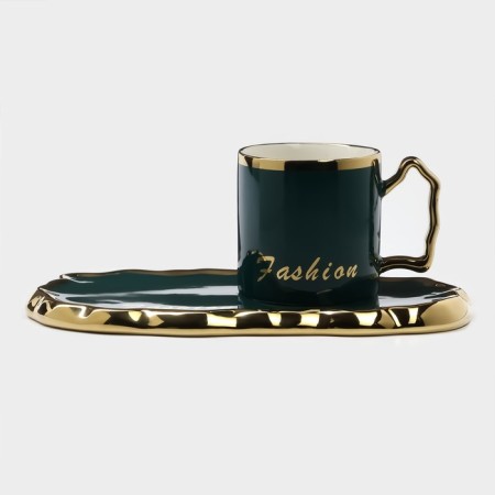 Tea couple ceramic "luxury", 3 items: mug 250 ml, saucer 23.5 × 13 cm, spoon, green color-8