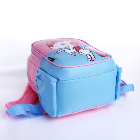 Baby backpack on lightning, external pocket, pink/blue color-3
