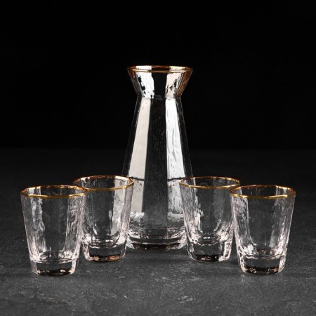 Set for glass drinks "Irine. Gold ", 5 items: Capherine 300 ml, 4 glasses 70 ml
