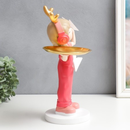 Souvenir Polystone stand "Baby with paper aircraft" pink 35x21x13 cm-1