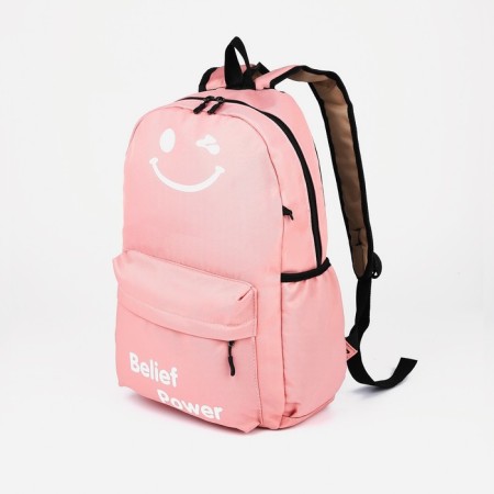 A backpack with a zipper, 3 outer pockets, pink color-3