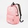 A backpack with a zipper, 3 outer pockets, pink color