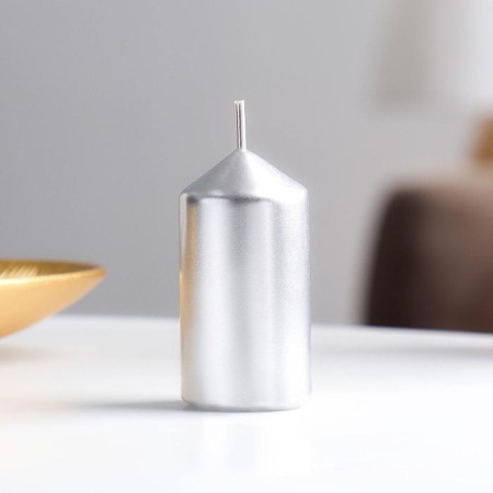 Set of candles-cylinders, 3.8x7 cm, 4 pieces, silver metallic-1