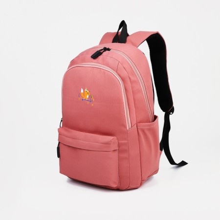 Youth backpack from textiles, 2 parts on lightning, 3 pockets, pink color-2