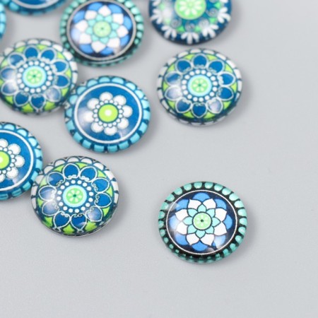 Decor (cabochon) for creativity glass "Flower patterns" mix d = 1.6 cm-1