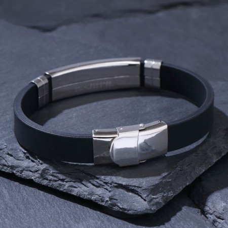 Unisex Bracelet "Style" smoothness, black color with silver, 20.5 cm-2