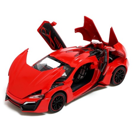 Metal machine, 1:24, inertial, doors, hood, trunk, red color are opened-4