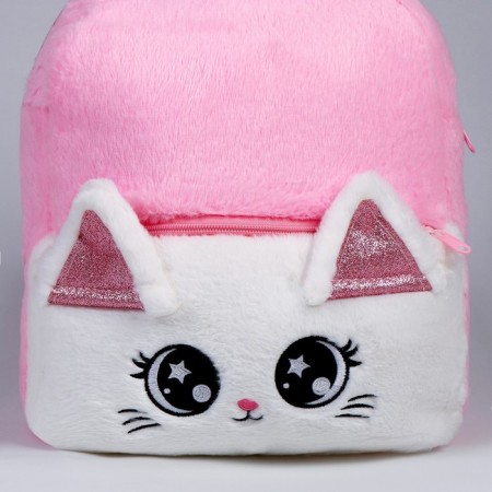 Baby backpack for a girl "Kitik", plush, pink color-3
