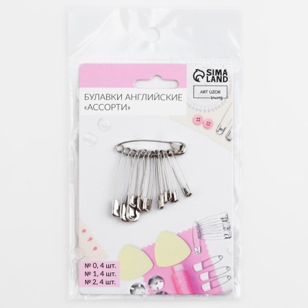 A set of English pins, 28 /32 /38 mm, 12 pcs, silver color-3