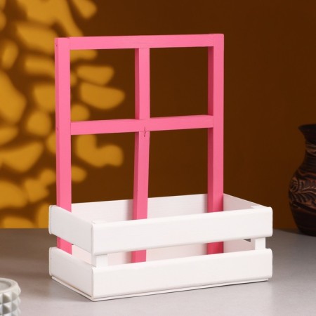 Wooden Kashpo 25 × 18 × 30 cm "Bouquet under the window", with a handle, white pink