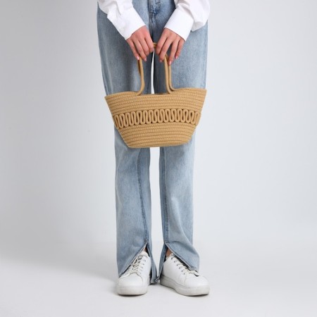 Female wicker bag without fastening, beige color-7