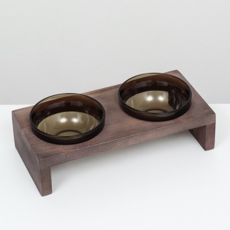 Double stand with dark glass bowls 30 x 14.5 cm x 6.5 cm 2x250 ml, wenge