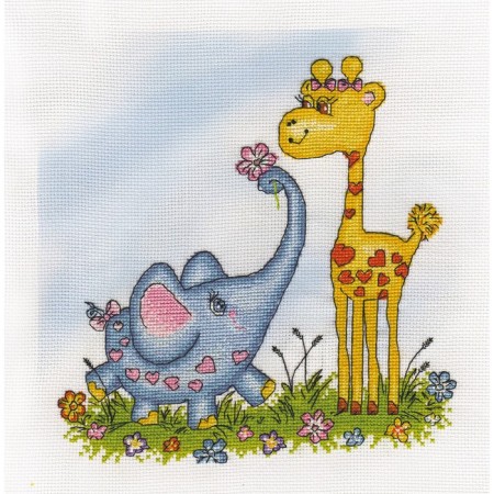Embroidery Set "Giraffe and Elephant" 21.5 × 21.5 cm