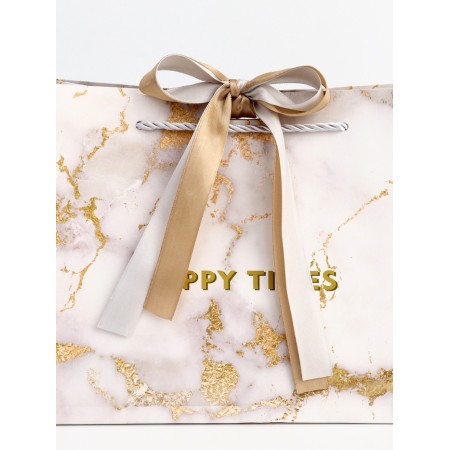 Gift laminated "marble", white, with a bow, 25 x 20 x 12 cm-1