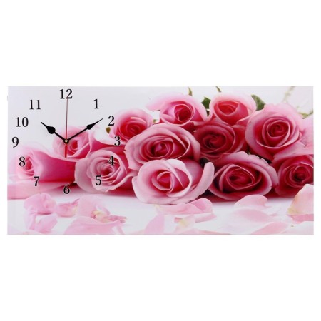 Carting clock is wall-mounted, on canvas, interior "delicate roses", silent, 40 x 76 cm