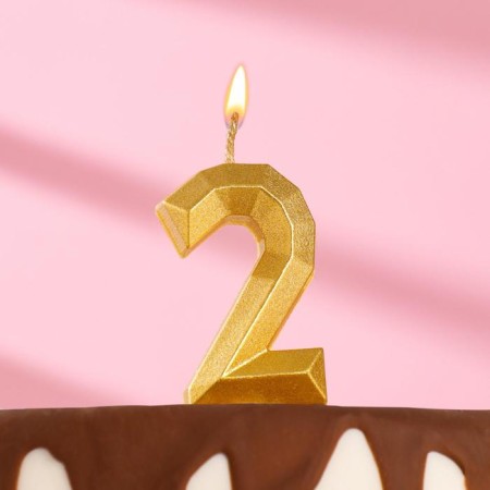 Candle in the cake "Geometry", number 2, gold metallic, 6.3 cm